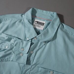 Mountain Khakis Passport EC Shirt Mens XL Teal Gingham Long Sleeve Button Down